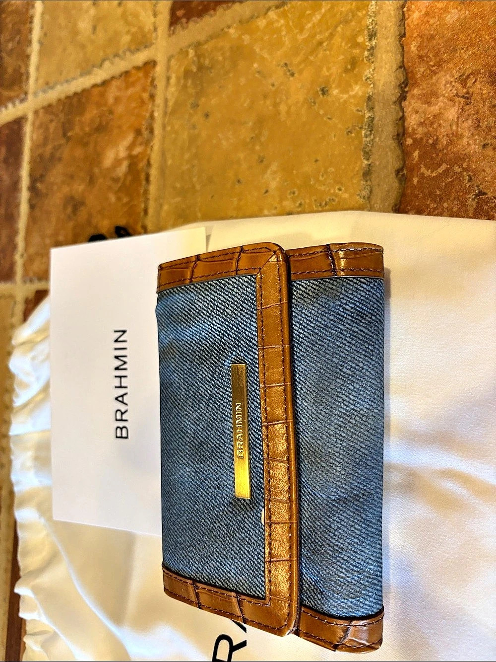 Brahmin Denim Starlit Collection Kerra Wallet Kerra Wallet Blue & Brown
